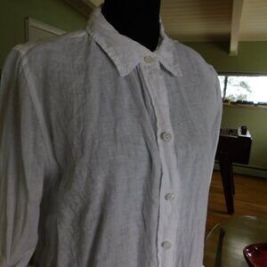 Talbots white linen button down tunic shirt Petite XL
